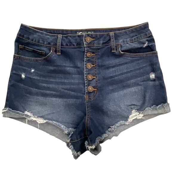 Rewash High Rise Button Fly Distressed Denim Shorts Womens 13/31 Raw Hem Stretch - Picture 1 of 9